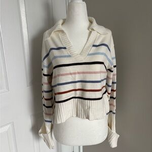 Laundry By Shelli Segal Multicolor Striped V-Neck Sweater